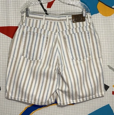 Vintage 70s Faded Glory Denim Shorts Striped 34 Scovill High Waist Boho USA 80s - Image 1 of 4