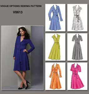 Vogue Options Misses Shirt Dress Pattern 6 Styles Button Front Dress V8613 8-16 - Picture 1 of 4