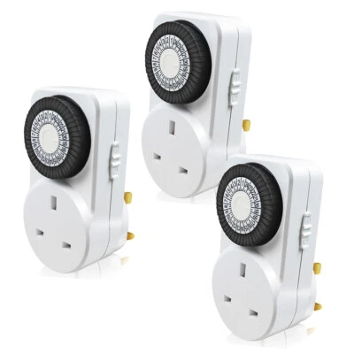 3 pack 24 Hour 24HR Timer Switch Mains Plug in Clock UK Socket 3 Pin Plug 13A - Image 1 of 4