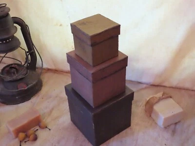Set 3 Primitive Square Shaker- Pantry/Colonial Boxes Farmhouse/Folk Art/Artist - Image 1 of 4