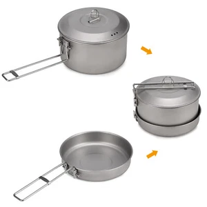 Ultralight Camping Cookware Set Titanium Pot And Fry Pan With Lid + Handles M9W0 - Picture 1 of 12