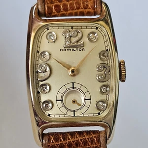 HAMILTON-MANUALE-ANNI 50-CAL.982-QUADRANTE CON DIAMANTI-10 K GOLD FILLED-RARO - Picture 1 of 24