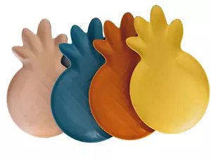 Sun Squad Melamine Four Pineapple Shape Dinner Plates Orange Pink Blue Yellow m2 - Picture 1 of 12