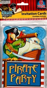 Pirate Ship Party Invitations - Red Parrot Skull and Cross Bones - Set of 6 - Picture 1 of 2