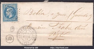 FRANCE N°29B SUR LETTRE GC 4918 SAUGNAC ET MURET LANDES + CAD T 24 DU 11/04/1871 - Picture 1 of 2