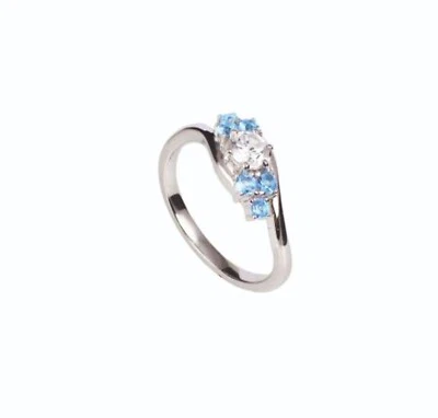 anello donna argento 925 rodiato bluamante zirconi  bianco azzurro misura 16 - Immagine 1 di 3