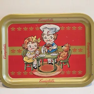 Campbell Kids Campbell Soup Metal TV Tray Teddy Bear Lunch Fleur de Lis Red 1998 - Picture 1 of 4