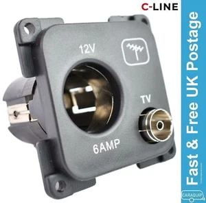 C-Line 12 Volt & TV Socket Outlet CBE Caravan Motorhome VW Campervan Boat - Picture 1 of 7