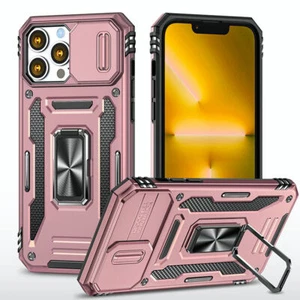 Military Grade Ring Holder Case with Camera Lens Cover for iPhone 14 Pro - Rose - Picture 1 of 7