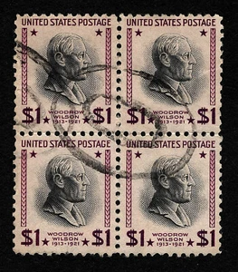 OPC 1938 US $1 Wilson Prexie Block Sc#832 Usato Perfetto Sep Top 38661 - Foto 1 di 2