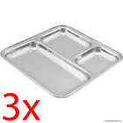 3 X STAINLESS STEEL PAV BHAJI PLATE 3 COMPARTMENTS FOOD PLATTER SERVE 24.5CM NEW
