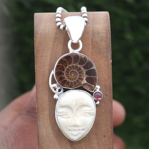Unique! Vintage Designer Sterling Silver Ammonite Moon Face Pendant Gift Jewelry - Picture 1 of 7