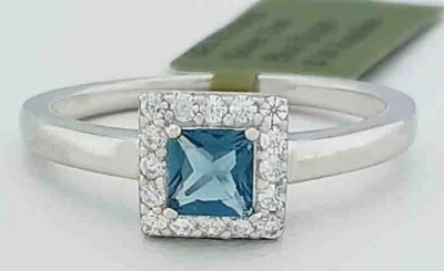 LAB CREATED  0.45 Cts BLUE ZIRCON & W/SAPPHIRE RING .925 Silver - NEW WITH TAG - Image 1 of 4