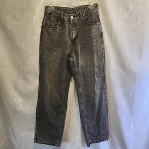 Shein Jeans schwarz Acid Wash Damen Gr. 27 distressed gerades Bein Rückenschnalle - Bild 1 von 6