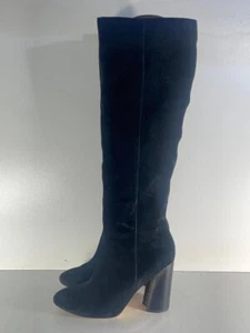 Papaya Damen Schwarz Wildlederimitat Zum Überziehen Absatz Kniehohe Stiefel UK 6 EUR 39 -B2 - Bild 1 von 9