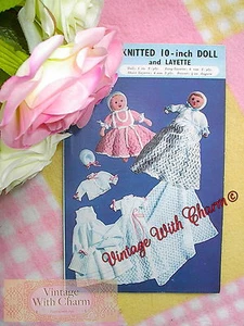 Vintage Toy Knitting Pattern. Knitted 10-Inch Doll & Layette, Shawl, Dress Etc. - Picture 1 of 1