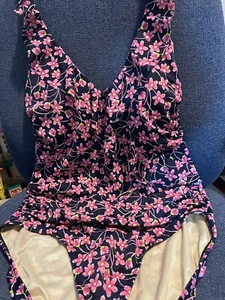 Marineblauer Badeanzug mit Blumenmuster Größe 12, V-Ausschnitt Neckholder Badeanzug mit Rüschen - Bild 1 von 7