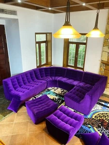 N701 Ethnicraft Modular Sofa & Sectional Couch Custom Purple Velvet Full Set - Picture 1 of 20
