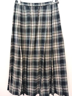 Pendleton Sz 6 100% Wool Pleated Skirt Gray-Green Pale Blue Plaid Made in USA - Image 1 of 4