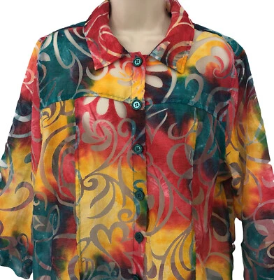 Top Floral Abstracto Mujer Talla L Brillante Multicolor Burnout Botón Frontal Foto 1 de 4