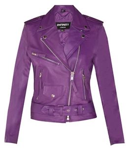 Women's Purple Brando Biker Jacket 100% Cow Hide Leather Biker Jacket  - Picture 1 of 4