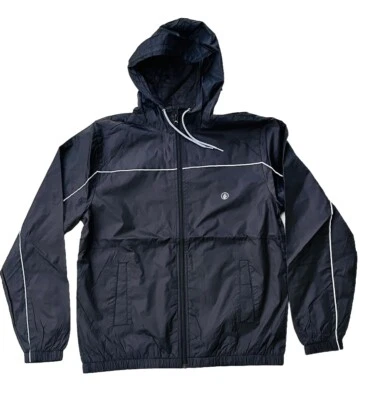Volcom Men’s Ermont Black Hooded Windbreaker Jacket Size M Lightweight Nylon Zip - Image 1 of 4