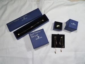 Swarovski 3pc Gold Feather design necklace e/r earrings ring w/box - Picture 1 of 7