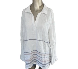 Tunica Tahari donna media 100% lino 3/4 rotolo linguetta manica bianca copricostume spiaggia - Foto 1 di 5