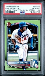 2025 Bowman Paper Prospects #BP127 Emil Morales Neon Green PSA 10 Dodgers RC - Bild 1 von 2