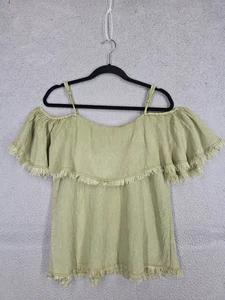 Umgee oliv Baumwollmischung schulterfrei rohe Fransen Bluse Damen Größe Small Boho - Bild 1 von 8