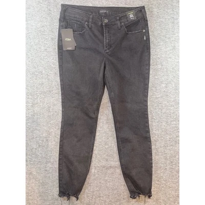 Pantalones de mezclilla Silver Jeans Co Suki tiro medio calce curvilíneo pierna ajustada negros lavados 34x29 NUEVO Foto 1 de 4