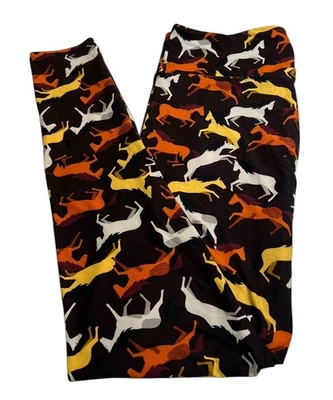 LuLaRoe 紧身裤 TC 高曲线秋季棕色马动物西部牧场柔软 — 第 1/4 张图片