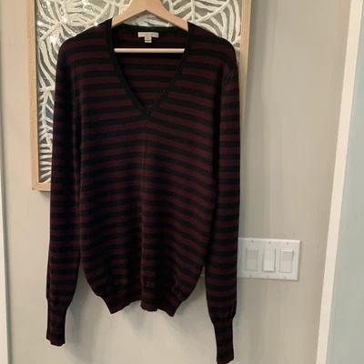 Suéter Burberry Brit Para Hombre Manga Larga Cuello Púrpura Negro Rayas Lana Merino M Foto 1 de 4