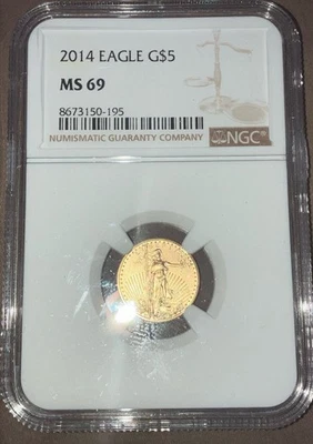 2014 Gold Eagle 1/10oz G$5 - NGC MS 69 - Image 1 of 2