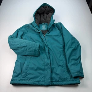 Chaqueta LL Bean Warmer para mujer mediana verde azulado bolsillos con cremallera completa forrada de lana con capucha - Imagen 1 de 8