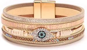 Pulseras de Cuero para Mujer Boho Bradied Cuero Envolvente Pulsera Mal de Ojo - Imagen 1 de 7