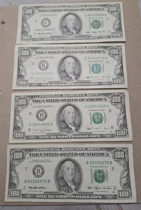 $100 Dollar Bills (2) Series 1990 US & (2) Series 1993 US Total Of (4) Bills!! - Picture 1 of 2
