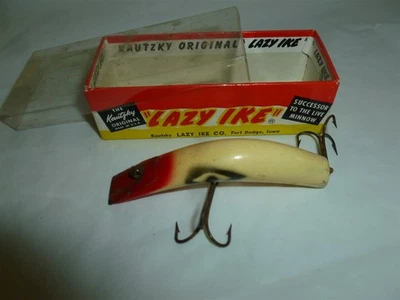  Vintage 3 Inch Wood Lazy Ike KL-35 YS Fishing Lure with Box   Lot N-321 - Image 1 of 4
