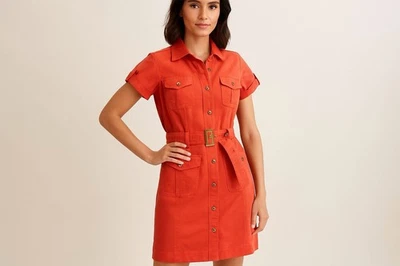 dressbarn Women’s Coral Safari Button-Down Dress Size 4 - Gently Used Foto 1 de 4