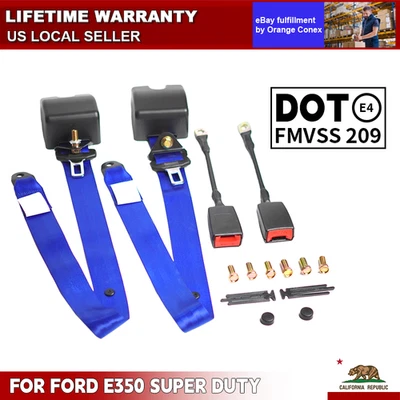2x Blue 3-point Retractable Seat Belt Car Straps Kit For Ford E-350 - Image 1 of 4