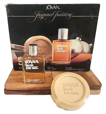 De colección NOS Jovan Musk Aceite para Hombres Set de Regalo 1 oz Colonia + 3 oz Jabón con Caja Foto 1 de 4