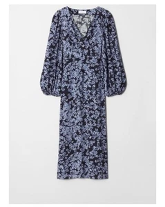 & Other Stories Damen Gr. 4 Blau V-Ausschnitt Midikleid Langarm Seitenschlitz - Bild 1 von 7