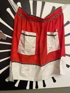 "Delantal largo 1/2 rojo blanco con adornos florales estilo Dirndl cocina de Navidad hecho a mano 32""" - Imagen 1 de 11