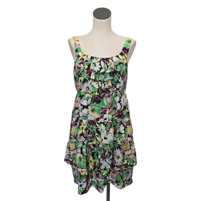 Vestido Athropologie Moulinette Soeurs Verde Estampado Floral Talla 8 Sin Mangas Seda Foto 1 de 4