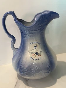 Antique Ironstone England 1890 "Country Welcome" Goose Blue & White Pitcher - Picture 1 of 7