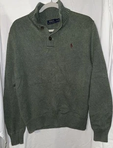 Suéter Polo Ralph Lauren Mediano Hombre 1/4 Botón Cuello Moch Verde Azul Poni - Imagen 1 de 5