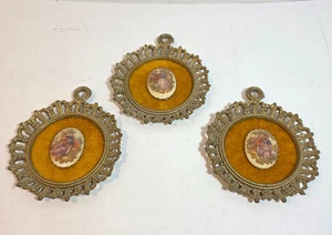 3 Vintage Miniature Ornate Metal Picture Frames with Cameo Style Painting - Picture 1 of 12