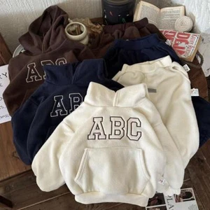 Milancel Winter Kids Clothing Set Fur Lining Boys Hoodie Set Hooded Sweasthirt a - Picture 1 of 26