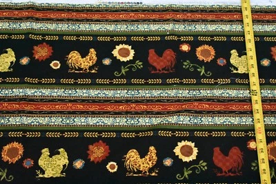 22" Long, Chickens & Sunflowers on Black Quilt Cotton, Wilmington/Moulton, N3719 - Image 1 of 4