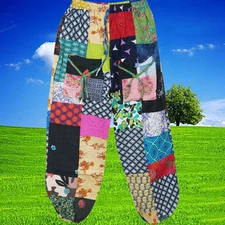 Women Harem Pant, Mixed Floral Patchwork Hues Hippie Lounge Cotton Pant S/M/L